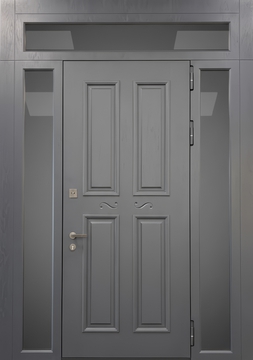 Остекленная входная группа с терморазрывом, серыми панелями МДФ графит